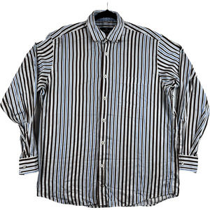 Bugatchi Uomo Button down long sleeve blue/brown stripe Shirt 100% Cotton sz L
